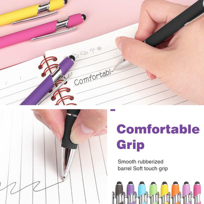 Bribobo 8 Pack Ballpoint Pen 2-in-1 Stylus Retractable Ballpoint Pen with Stylus tip, Metal Stylus Pen for Touch Screens, 1.0 mm Black Ink