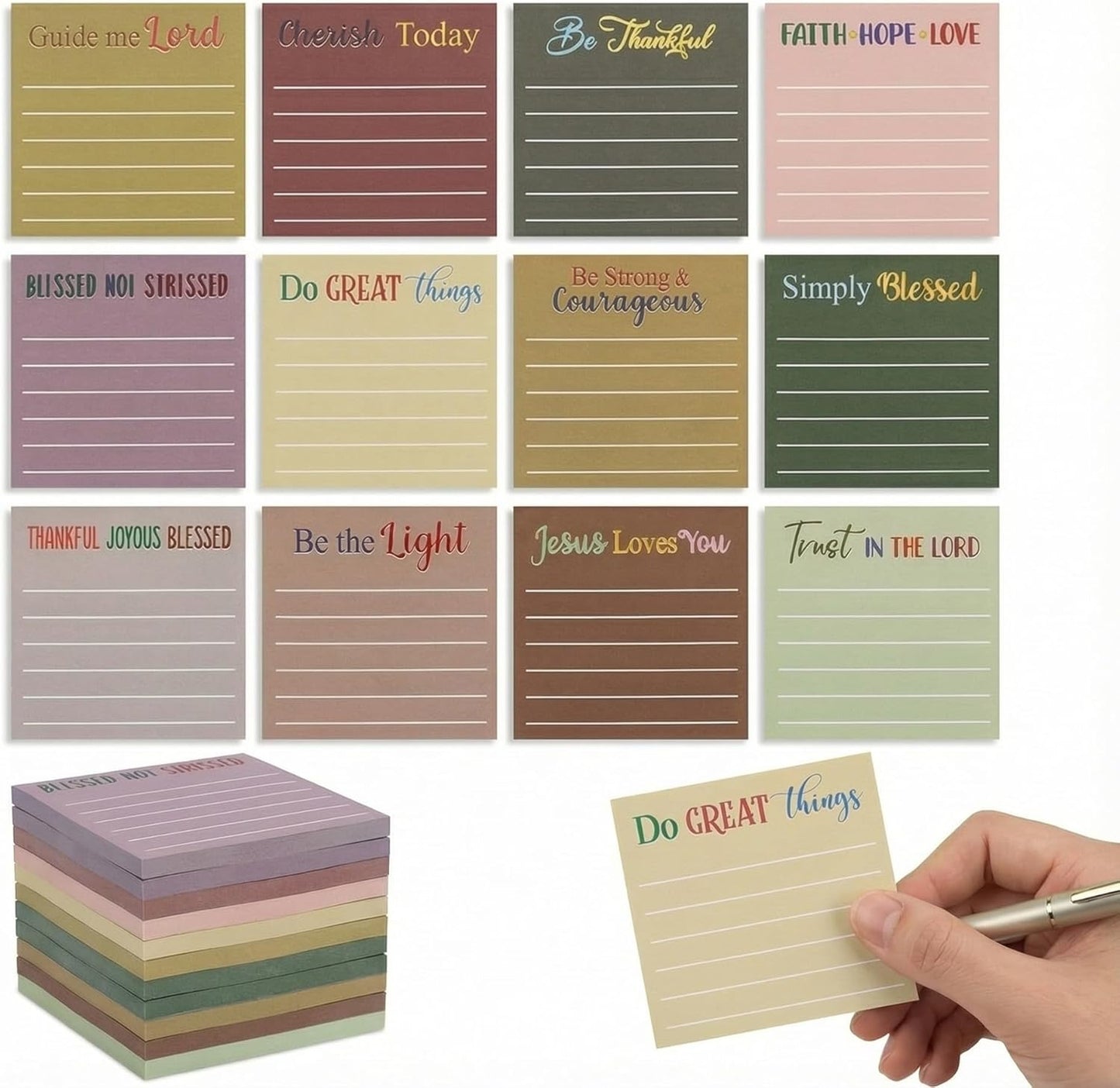 Yinder 48 Pcs Inspirational Sticky Notes Cute Motivational Sticky Notes Pad End of Year Employee Appreciation Gifts Bulk for Teacher Nurse Coworkers Office Supplies 3 x 3'' (Thank You,Dark Color)