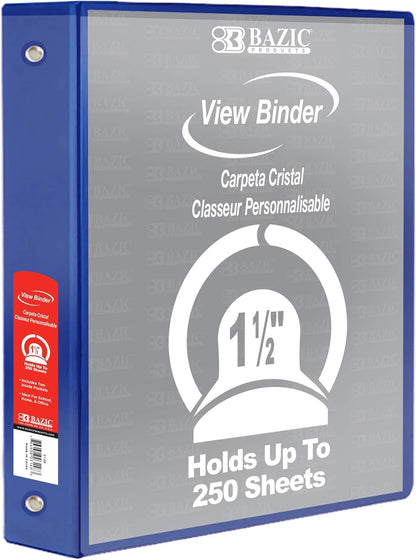 BAZIC Products 3 Ring Binder - Burgundy, Economy View Binder with Clear Overlay Cover and Round Rings, Organizer for School Office Home Use, 1.5-inch Capacity Holds 280 Sheets Paper, 1-Pack