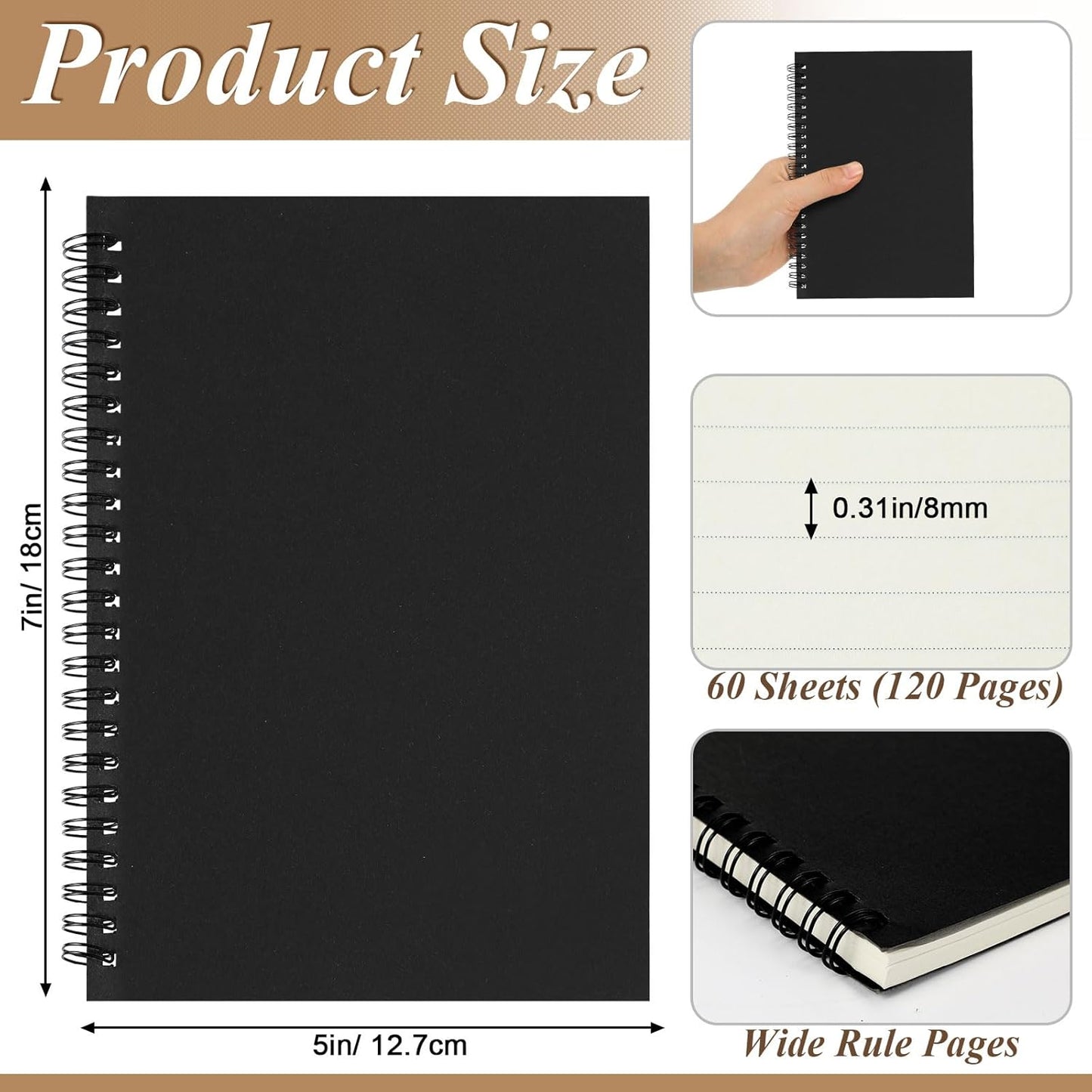 Leelosp 12 Pack Small Spiral Notebook Lined Spiral Journal College Ruled Notebook Wire Bound Kraft Cover, 120 Pages for Work (Multicolor,5.5 x 8.3 Inch)