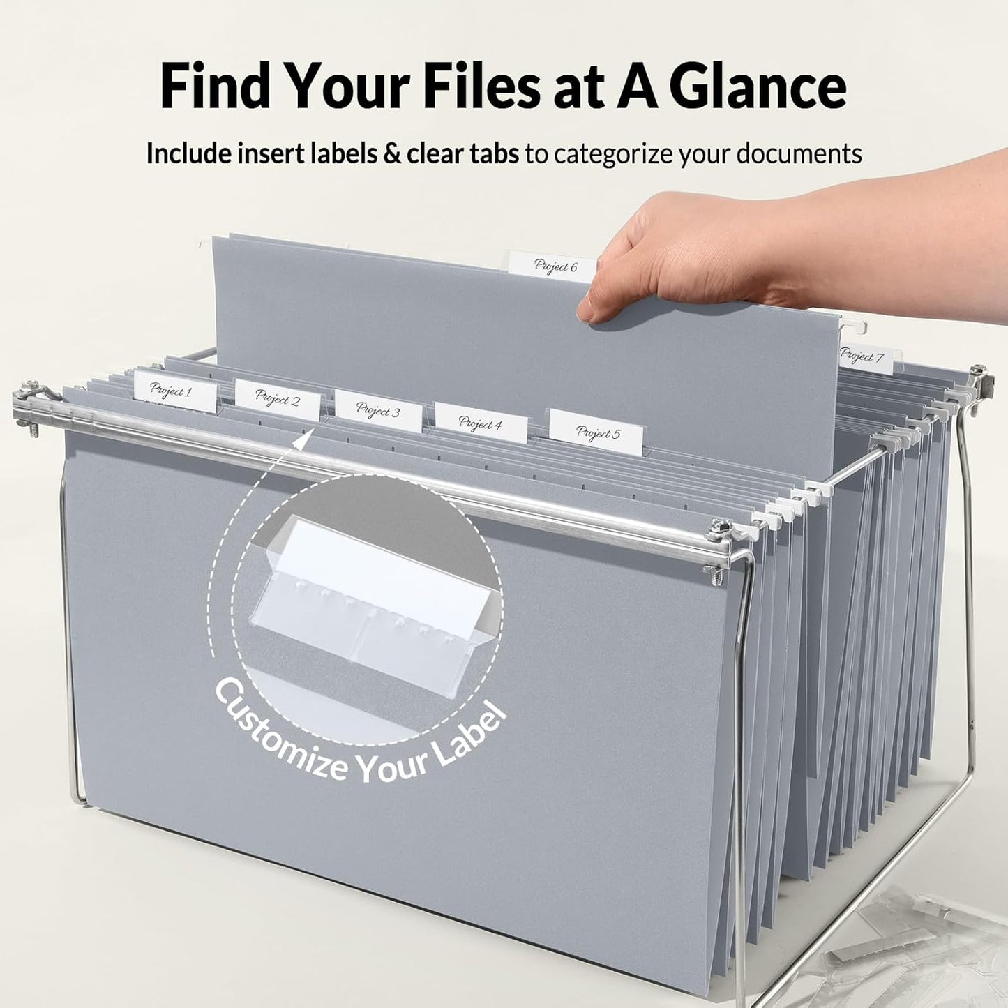 SUNEE Hanging File Folders Legal Size, Black File Folders 25 Pack 1/5-Cut Tabs, Stay Organized for Your Home and Office Bulk File and Documents
