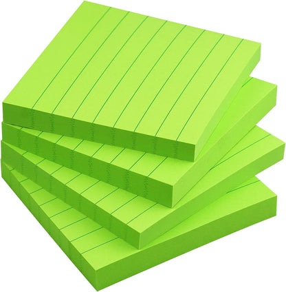 Lined Sticky Notes 3x3 Sticky Notes with Lines Self-Stick Notes Bright Color 4 Pads 90 Sheets/Pad (Pastel)