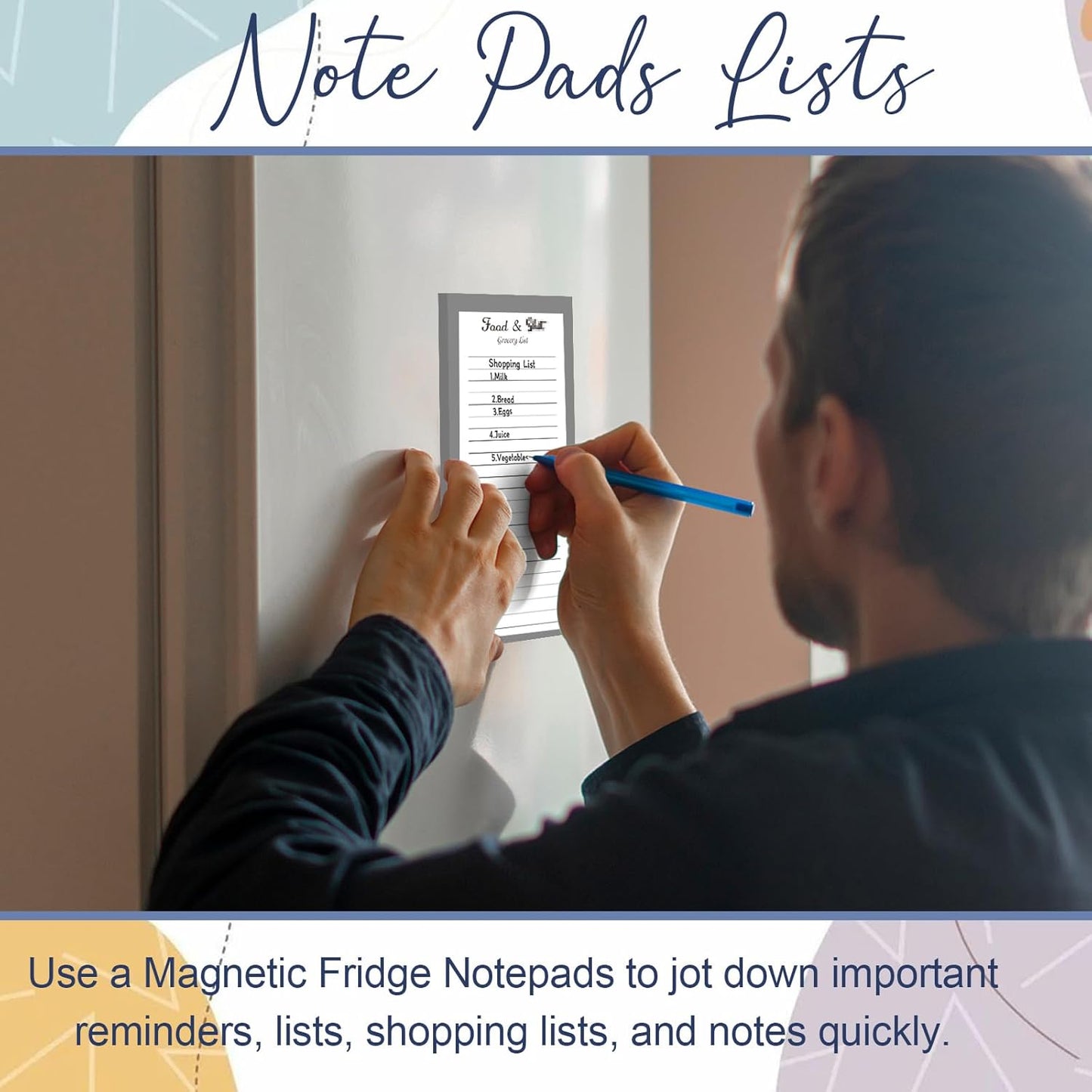 Utron 4 Pack Magnetic Notepads for Refrigerator, 50 Pages/BookGrocery List Magnet Pad for Fridge, Design Magnetic Grocery List Pad for Fridge, Grocery List Notepad, To-Do Memos, List