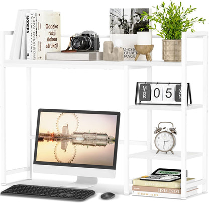 Snughome Desk Shelf, 38.6" Desktop Organizer Shelf, Desk Hutch for Computer Monitor, 4 Tier Desk Display Rack, Wood Desktop Bookshelf Storage Rack for Home Office Dorm, Rustic Brown | Desk Hutch, Computer Monitor, Desktop Display Rack, Home Office Dorm