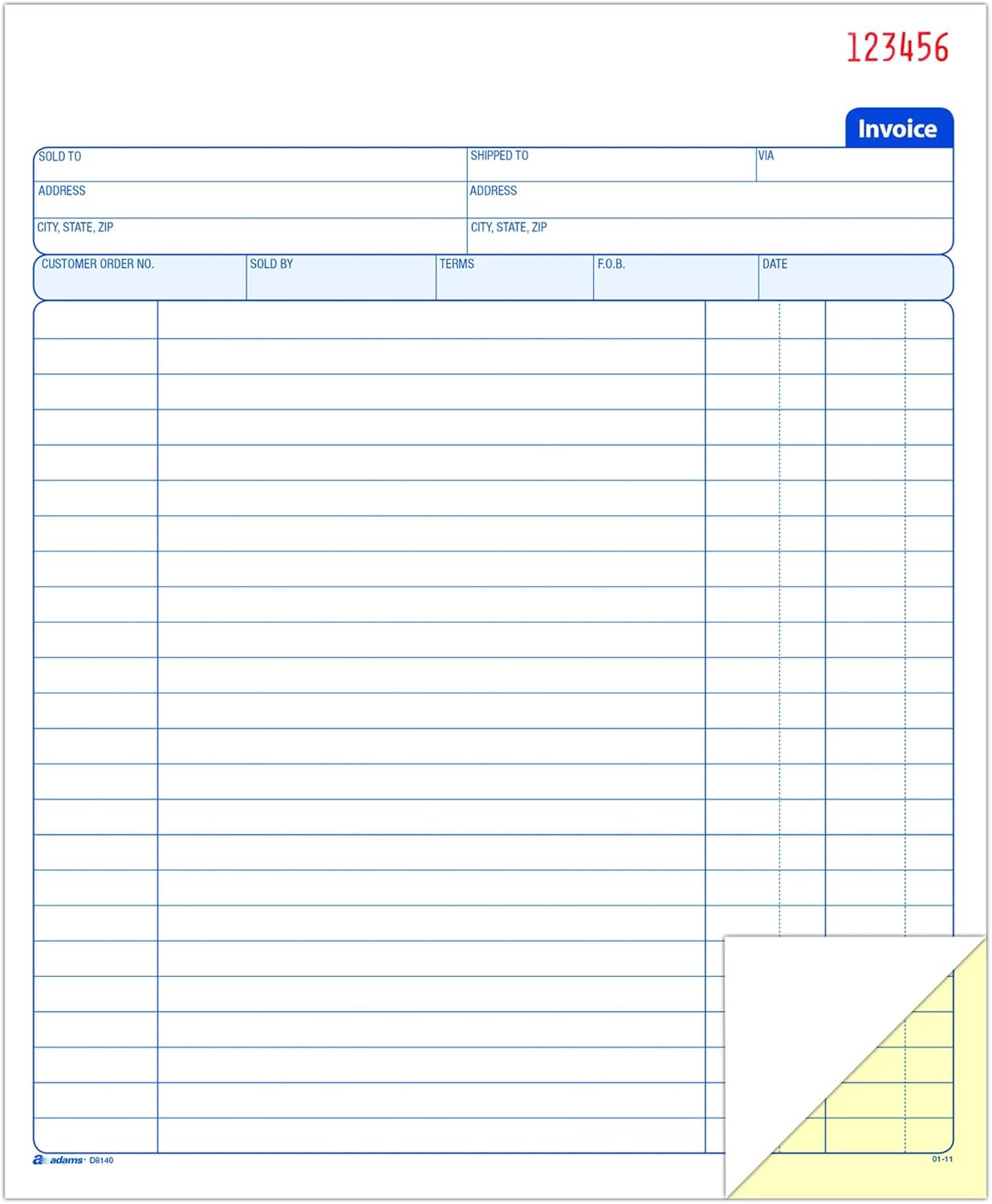 Adams Invoice Book, 8-3/8 x 10-11/16 Inches, 2-Part, Carbonless, White/Canary, 50 Sets per Book (D8140)
