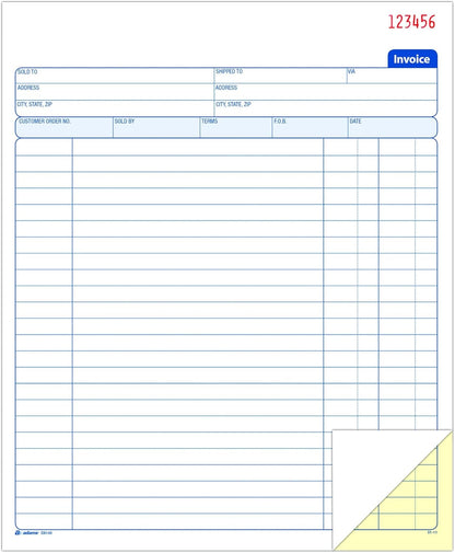 Adams Invoice Book, 8-3/8 x 10-11/16 Inches, 2-Part, Carbonless, White/Canary, 50 Sets per Book (D8140)