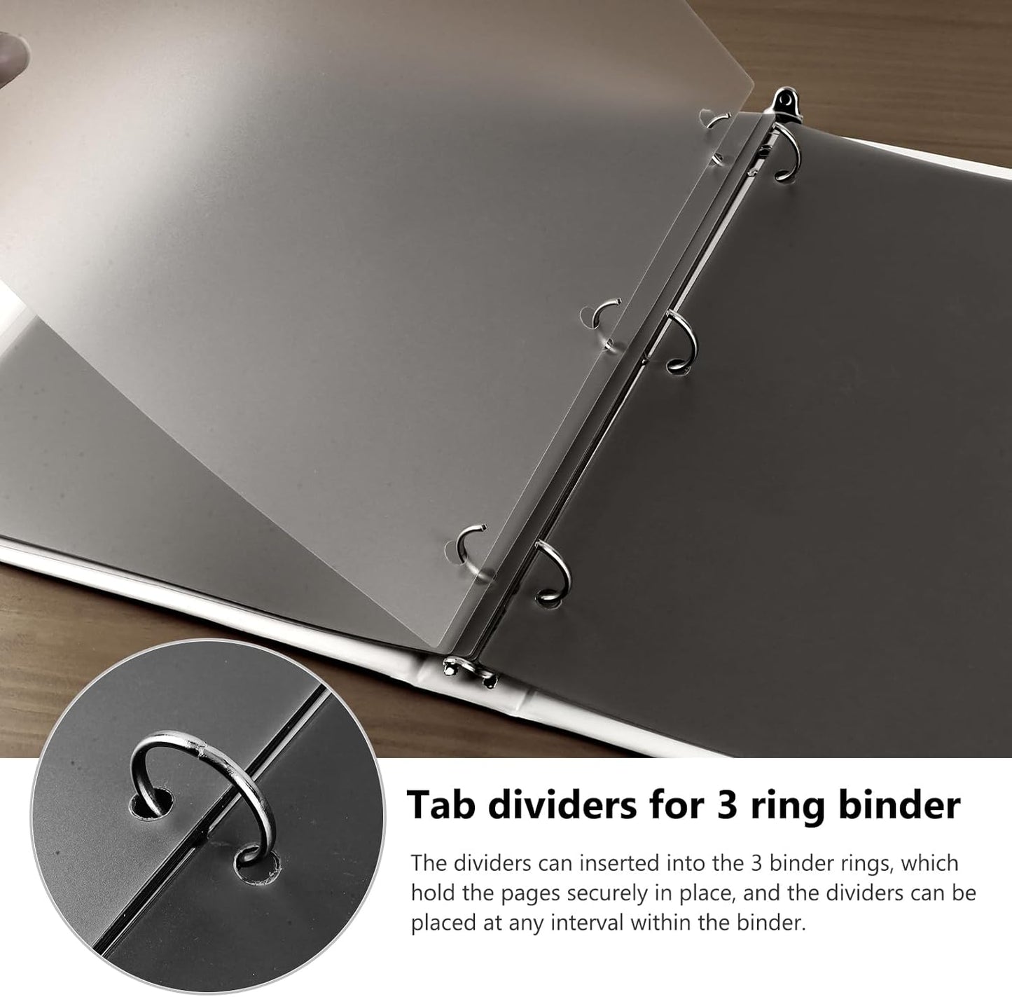 HABGP 3 Ring Binder Dividers with 5 Tabs, 10 Pcs Binder Dividers, 1/5 Cut Letter Size Plastic Black, Sheet Protectors 8.5"×11" 3 Hole Punched Page Folder Dividers, Three Ring Binder Index Dividers