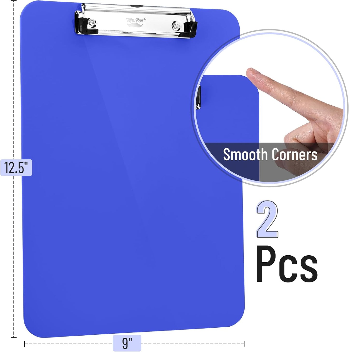 Mr. Pen- Plastic Clipboard, 12.5" x 9", 2 Pack, Clipboard Plastic, Low-Profile Metal Clip with Retractable Hanging Hole