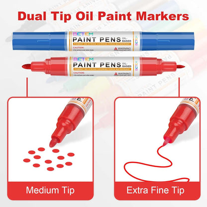 Betem 4 Count Dual Tip Oil Based Black White Paint Pen(0.7mm & 3mm), White Permanent Marker Black Paint Markers, Waterproof, Quick Dry, for Fabric, Rock Painting, Wood, Plastic, Ceramic, Metal, Canvas