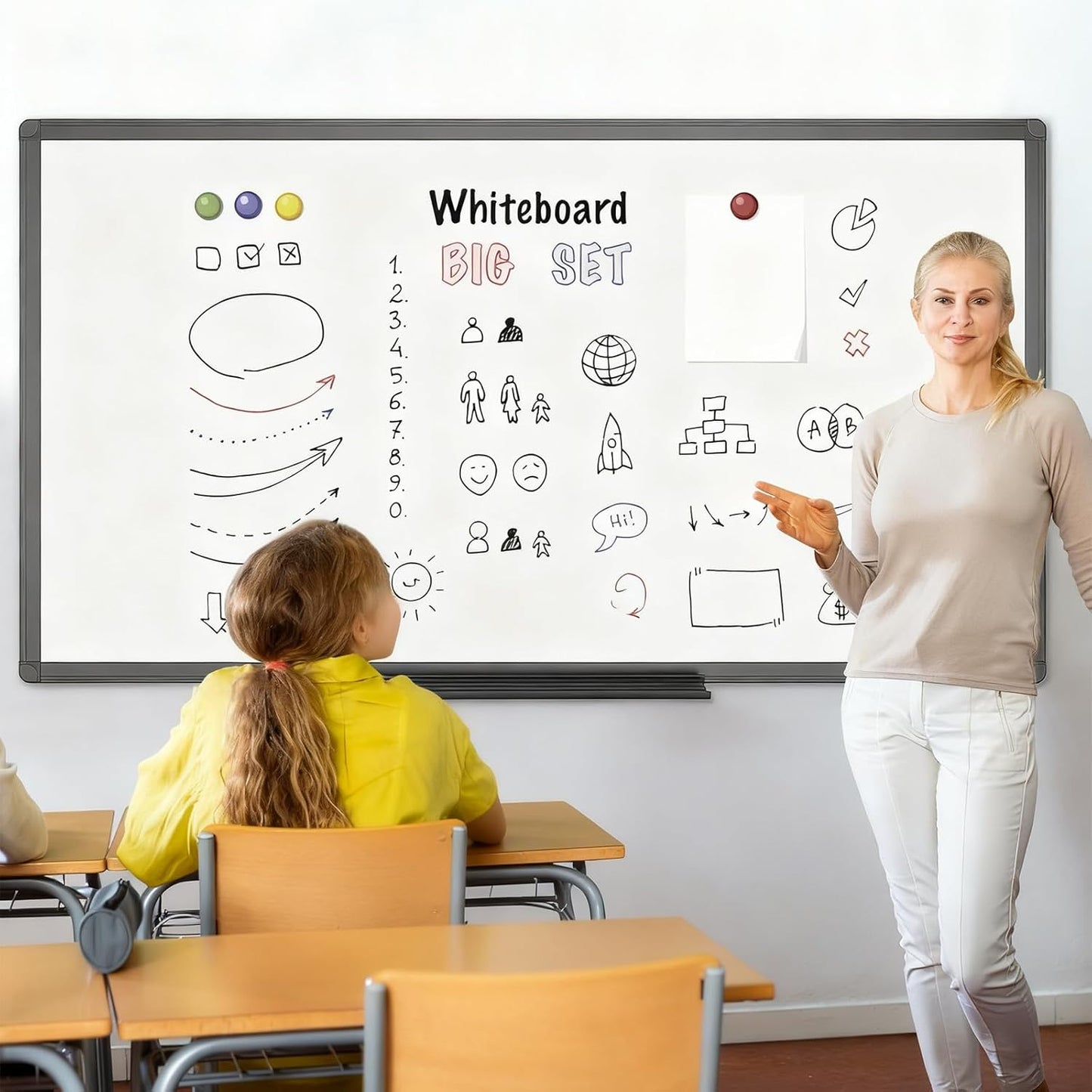 VIZ-PRO Magnetic Dry Erase White Board, 36 X 24 Inches, Black Aluminium Frame