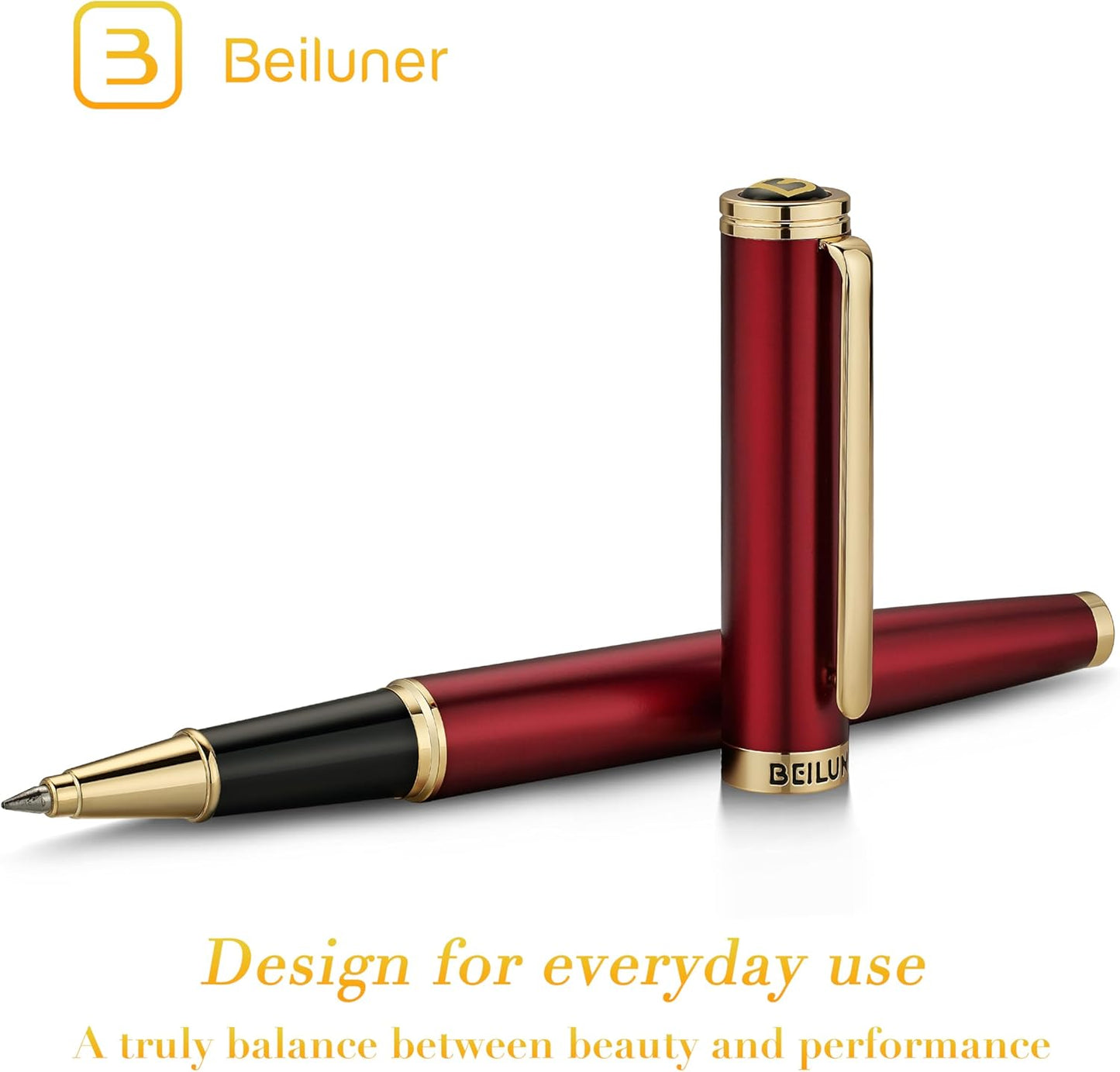 BEILUNER Luxury Rollerball Pen, Stunning Green Lacquer with 24K Gold Trim,Noble and Elegant Designs,Schneider Ink Refill, Best Gift Set for Men & Women, Refillable, Executive Writing, Nice Pens