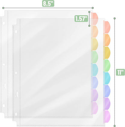 Mr. Pen- Clear Sheet Protectors with Tabs, 8.5x11 Inches, 8 Tabs, 2 Sets, Durable Clear Plastic Dividers for 3 Ring Binders, Insertable Index Page Divider with Multicolor Tabs