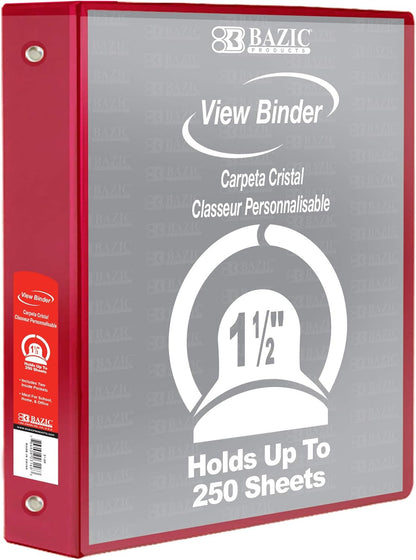 BAZIC Products 3 Ring Binder - Burgundy, Economy View Binder with Clear Overlay Cover and Round Rings, Organizer for School Office Home Use, 1.5-inch Capacity Holds 280 Sheets Paper, 1-Pack