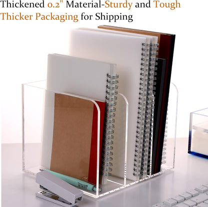 HeZone Acrylic Magazine Rack File Holder Desk Organizers and Storage 2-Pack Small Clear Acrylic Vertical Magazine Holder Book Stand for Office Desk