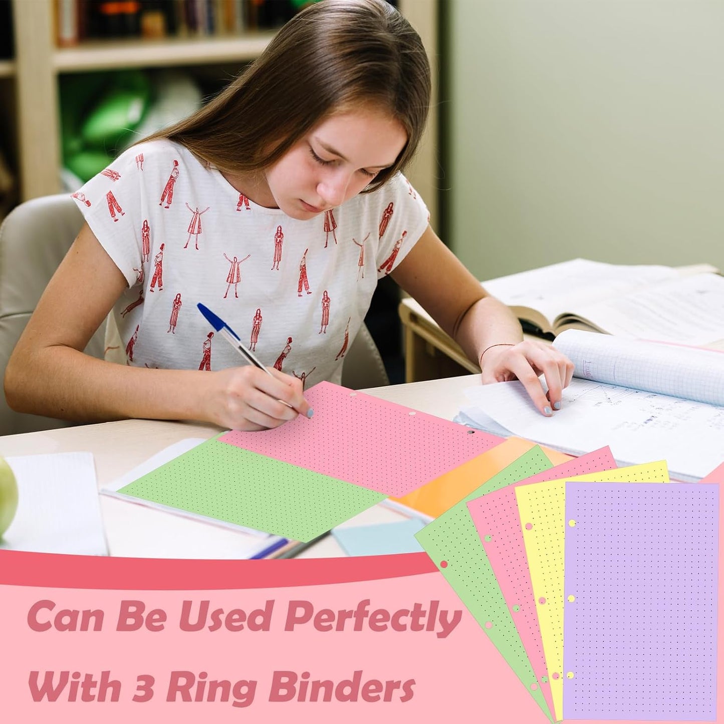 100 sheet Half Letter Graph Paper Refill 3 Hole Punch 5-1/2 x 8-1/2 College Ruled Grid Paper Pad Math Graph Paper Pad Colored Mini Binder Paper Planner Inserts Fits 3 Ring Binders For Office