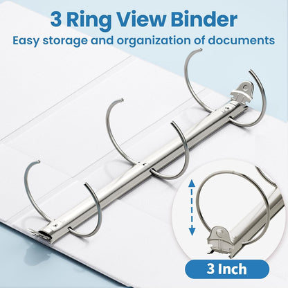SUNEE 1/2 Inch Binders 3 Ring 10 Pack Bulk, PVC-Free Clear View Half Inch Binders (Fits 8.5x11 Inches) for School, Office & Home Use, White