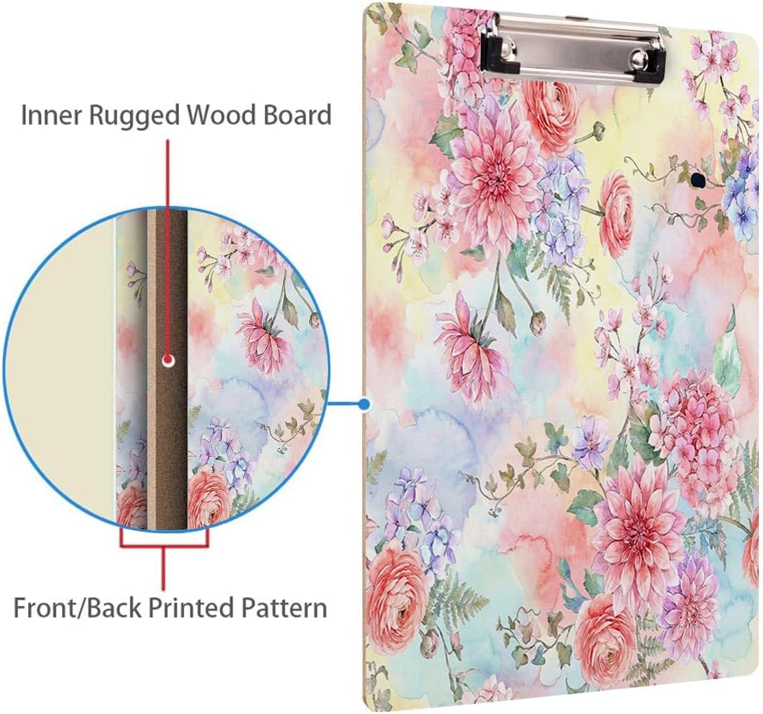 Britimes Clipboard Decorative Office School Hardboard Wood Nursing Clip Board and Pull for Standard A4 Letter Size Summer Mint Green Plant Tree 12.6" X 8.9"
