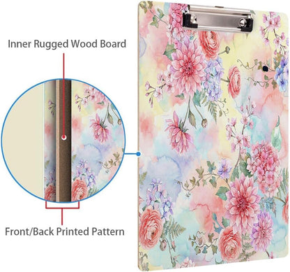 Britimes Clipboard Decorative Office School Hardboard Wood Nursing Clip Board and Pull for Standard A4 Letter Size Summer Mint Green Plant Tree 12.6" X 8.9"