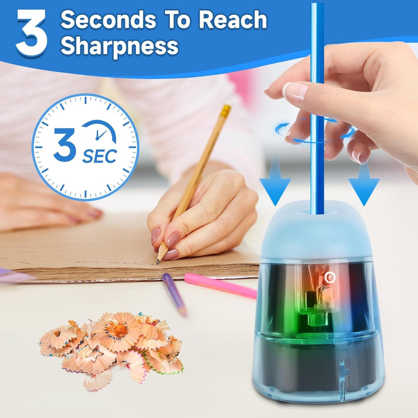 Battery-Operated Electric Pencil Sharpener with LED Light – Compact & Portable Pencil Sharpener for Home, School, or Office Use (Pink)
