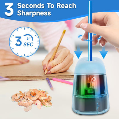 Battery-Operated Electric Pencil Sharpener with LED Light – Compact & Portable Pencil Sharpener for Home, School, or Office Use (Pink)