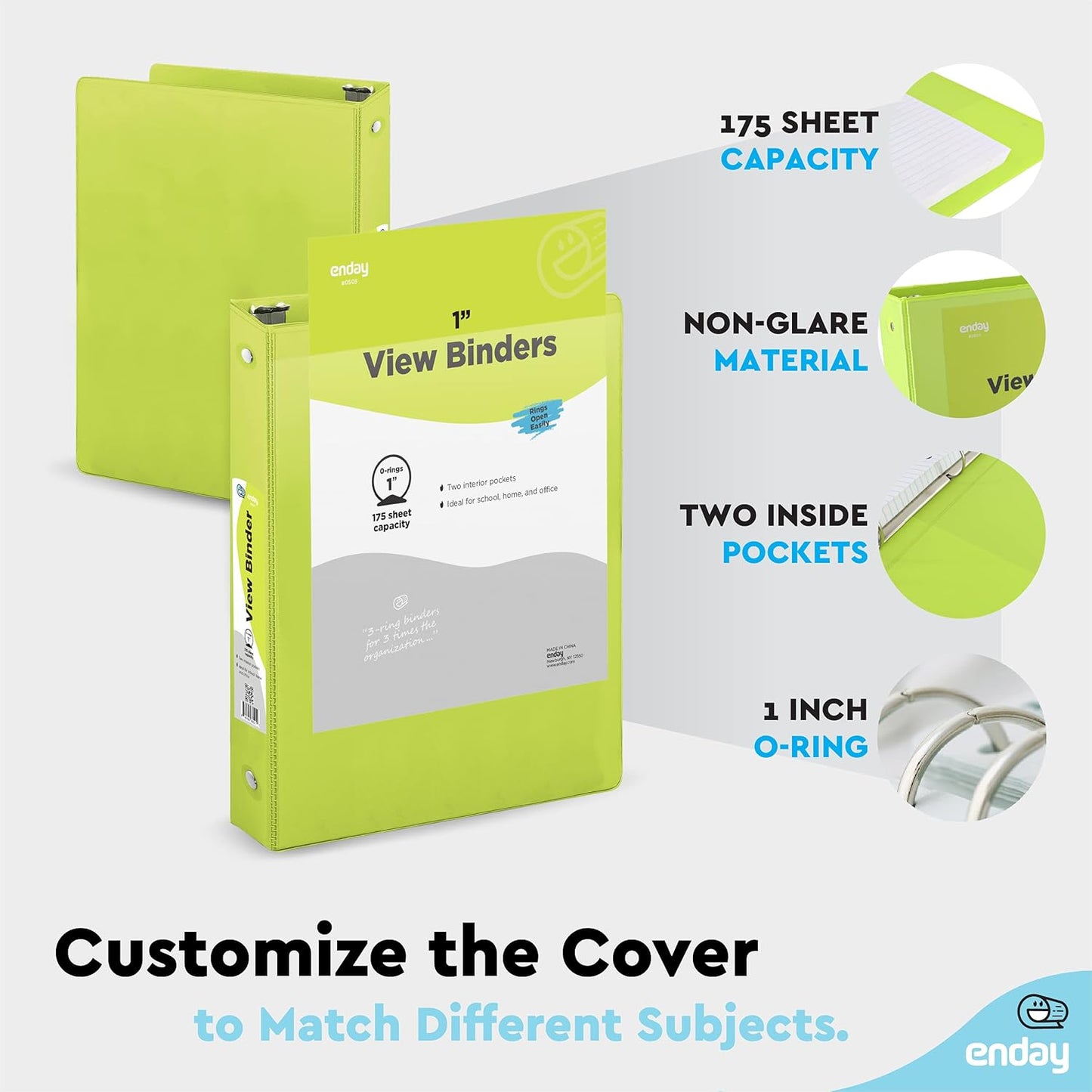 Enday 1 Inch Binder (6 Pack - Grey) 3 Ring Binder 1 inch with Clear View Cover and 2 Inside Pocket - for Letter Size 8.5 x 11'' Paper, Ideal for School Supplies, Office, and Home