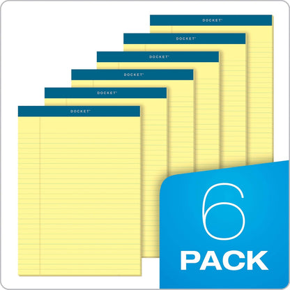 TOPS Docket Writing Tablet, 8-1/2 x 11-3/4 Inches, Perforated, Canary, Legal/Wide Rule, 50 Sheets per Pad, 6 Pads per Pack (63406)