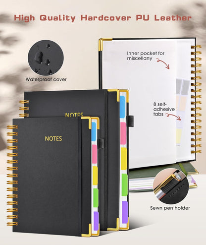 Hardcover Spiral Notebook Journal with Removable Dividers Tabs, 300 Pages Leather 5 Subject Notebook College Ruled, 8"x10" Large B5 Notebooks for Work School Note taking, Lined Journal for Women, Pink