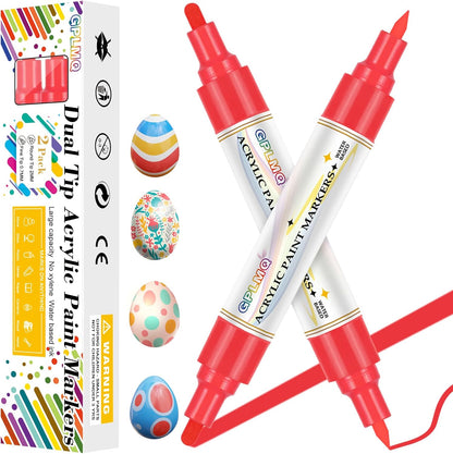 Paint Markers Paint Pens - 2 Pack Dual Tip Acrylic Permanent Marker (0.7mm & 3mm), Non-Toxic, Water-Based for Art Painting, Stone, Ceramic, Glass, Wood, Fabric, Metal, DIY Crafts (White)