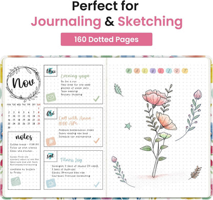 Taja Pretty Lined Journal for Women, Aesthetic Cute Hardcover Leather Journal for Writing, A5 College Ruled Notebook for Work & Note Taking, Perfect for Office School Home, 160 Pages, Meadow Flowers