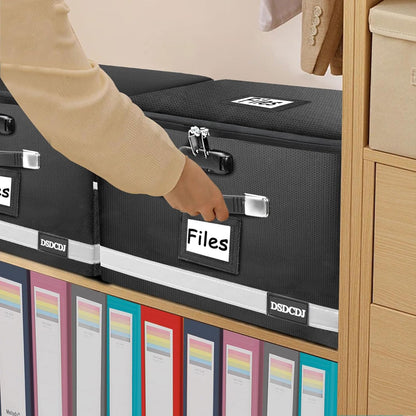 File Box with Lock - Portable File Organizer Box with Handle, Sturdy Important Document Organizer with Label, Slide, Reflective Strip for Hanging Letter/Legal Folder