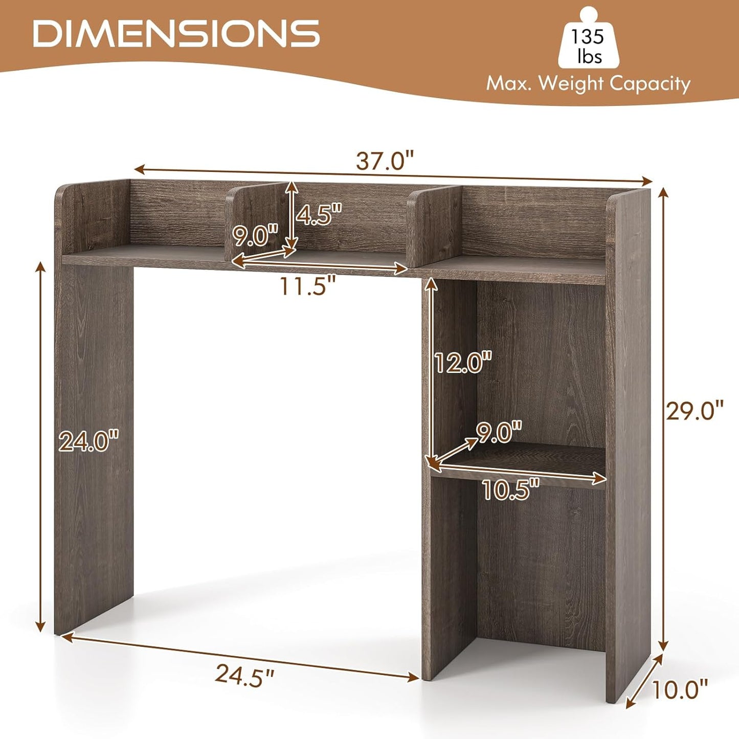 Tangkula Desktop Bookshelf, Countertop Storage Hutch with 5 Shelves for Computer Desk, Desk 3-Tier Display Rack, Multipurpose Wood Desktop Hutch Storage Organizer for Dorm Office Home