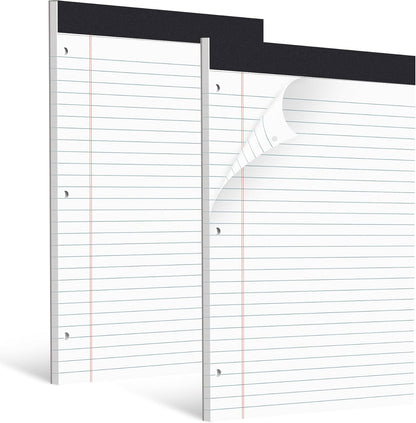 HAUTOCO 6 Pack 8.5 x 11 Legal Pads White Wide Ruled Notepads Perforated Writing Pads, 30 Sheets Per Notepad, 3-Hole Punched Paper, Writing Note Pads for School, Home, Office, Business