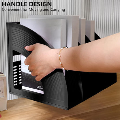 Marte Vanci Magazine File Holder Vertical PP Folder Book Desktop Organizer Plastic Storage Sturdy Vertical 4 Section Folder (Purple)