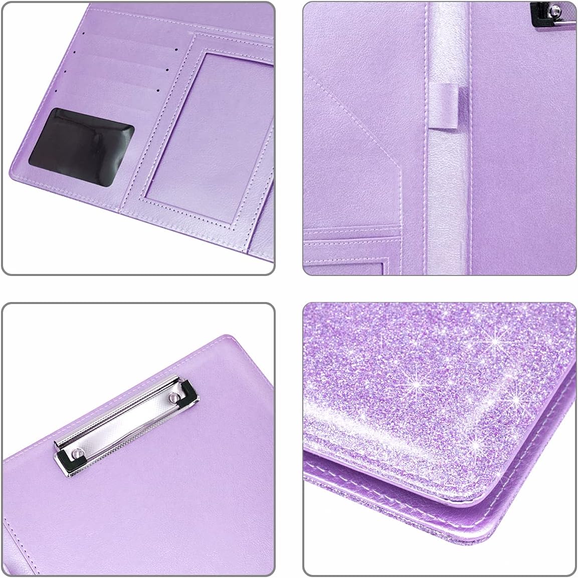 WAVEYU Resume Portfolio Folder, Padfolio Clipboard, Writing Portfolio Leather Clipboard with Cover for Legal Pad Holder Letter Size A4 for Business Conference Notepad Clip Boards, Purple