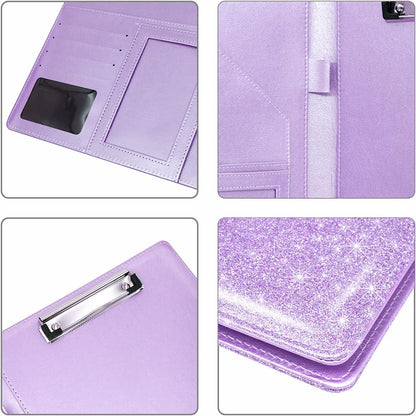 WAVEYU Resume Portfolio Folder, Padfolio Clipboard, Writing Portfolio Leather Clipboard with Cover for Legal Pad Holder Letter Size A4 for Business Conference Notepad Clip Boards, Purple