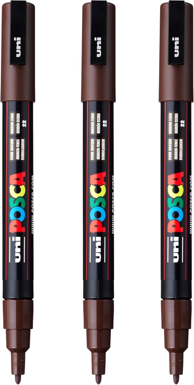 posca PC-3M Water-Based Paint Markers, Reversible Fine Tip (0.9-1.3mm), Pink, 3 Count