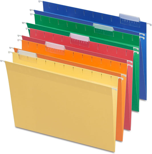 Staples Hanging File Folders, Letter Size, 5‑Tab, Assorted Colors, Reinforced for Daily Filing – 50/Carton