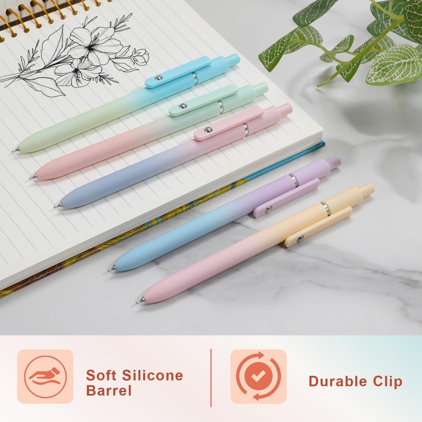 FIOVER 5pcs Gel Pens Quick Dry Ink Pens Fine Point Premium Retractable Rolling Ball Gel Pens Black Ink Smooth Writing for School Office Home