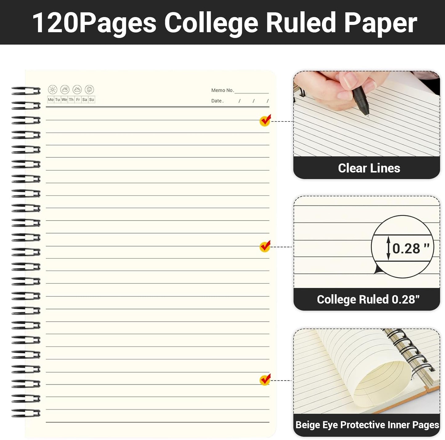 EUSOAR Spiral Lined Notebook, A5 3packs 5.5"X8.3" 120 Pages Lined Travel Notebooks Journal, Memo Notepad Sketchbook, Students College Office Business Diary Ruled Spiral Book Journal-3Colors Covers