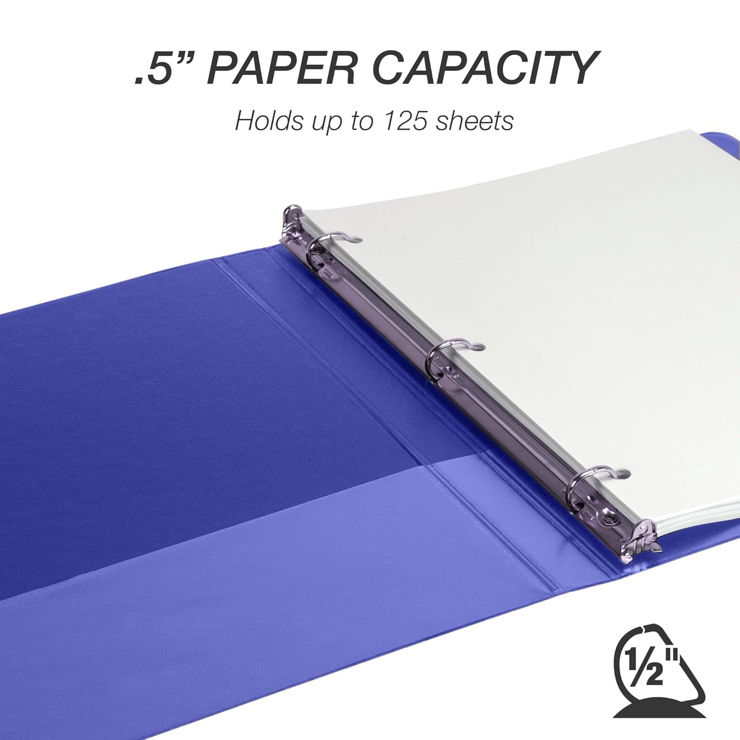 Samsill Durable 0.5 Inch Binder, D Ring Binder, Customizable Clear View Cover, Blue, Holds 125 Pages