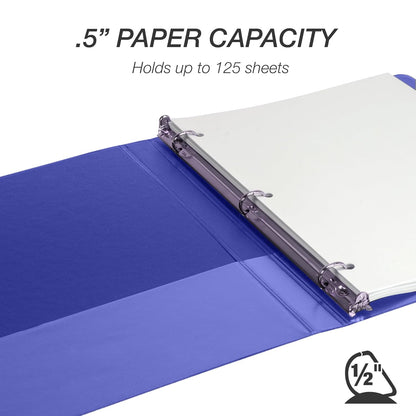 Samsill Durable 0.5 Inch Binder, D Ring Binder, Customizable Clear View Cover, Blue, Holds 125 Pages