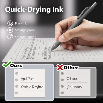 Gel Pens 0.7mm - 12 Pack Smooth Quick-Drying Retractable Black Ink for Journaling