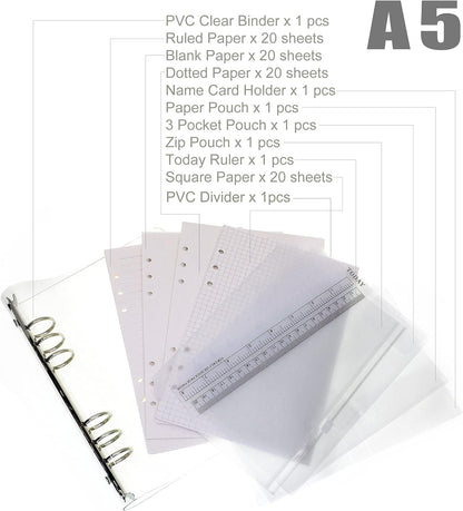 A6 A5 6-Holes Colorful PVC Cover Round Ring View Binder with Snap Button Closure File Folder for Loose Leaf Sheet Protectors Notebook Refill (Pink Daisy, A5 Mini Set) - Colors B
