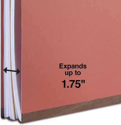 Staples Pressboard Classification Folders, Letter Size, 1‑Divider, 1.75" Expansion, Brick Red, Durable Construction – 40/Carton