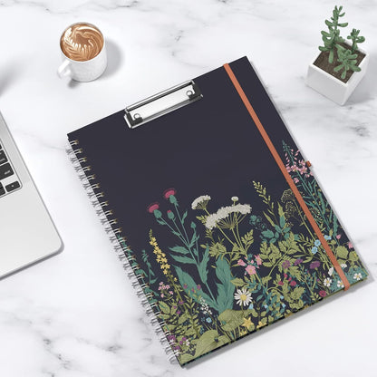 Rimilak Spiral Clipboards Folio with Refillable Lined Notepad, 14.5 x 9.8 In, Hardcover Cover with 5 Interior Pockets, Elastic Band and Pen Loop Series. Cute Stylish Clipfolio, Daisy Flower