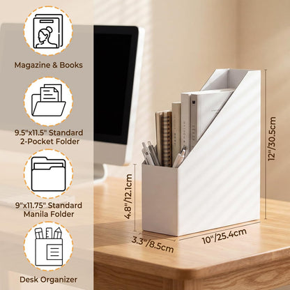 EXYGLO 6 Pack White Magazine File Holder, Cardboard Magazine Rack with Label, Foldable Storage Organizer Box for Book, Documents, 10x3.3x12 Inches