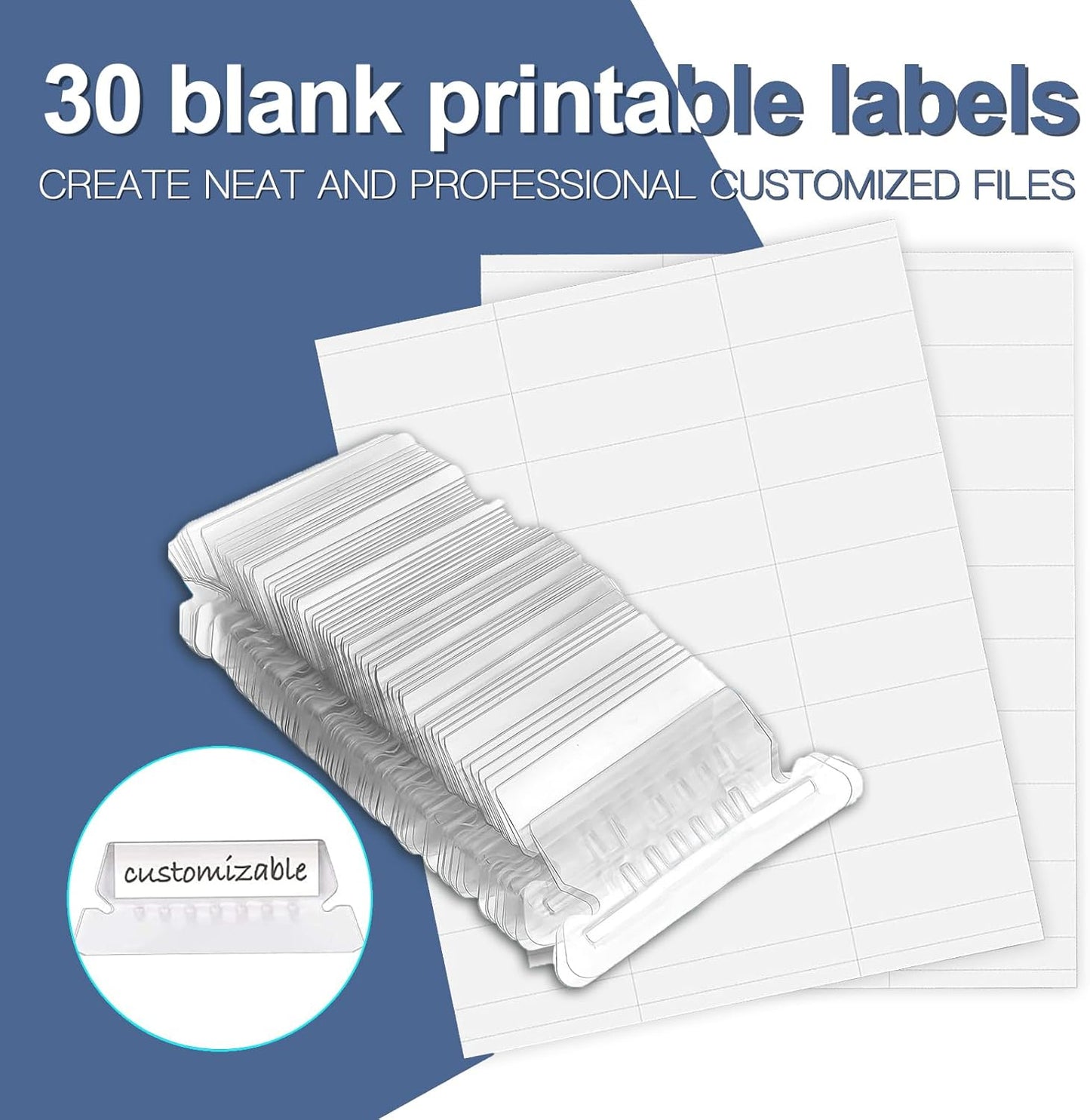 HERKKA Hanging File Folders, 30 Pack Reinforced Letter Size Hanging Folders, Designed for Bulky Files, Filing Cabinet, 1/5-Cut Adjustable Tabs (Blue)