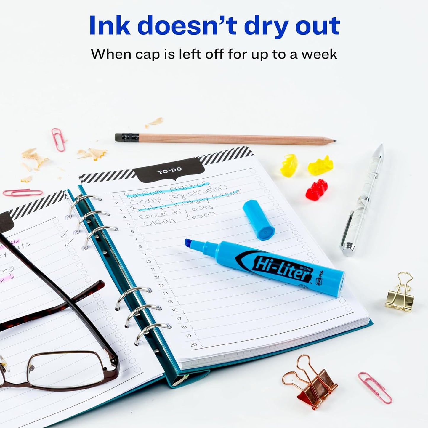 Avery Hi-Liter Desk-Style Highlighters, Smear Safe Ink, Chisel Tip, 12 Fluorescent Blue Highlighters (24016)