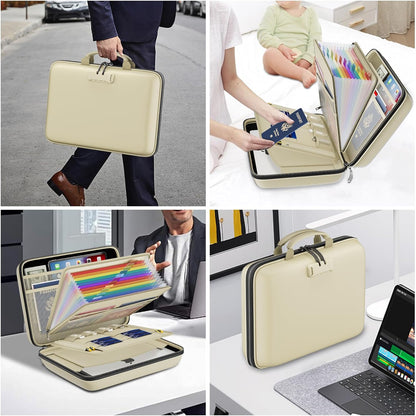 DocSafe Fireproof File Organizer with Lock, Hard-Shell Case Fireproof Document Box with 13 Pocket Accordion File Folder, Portable Home Office Travel Safe Storage for Important Documents Laptop Black