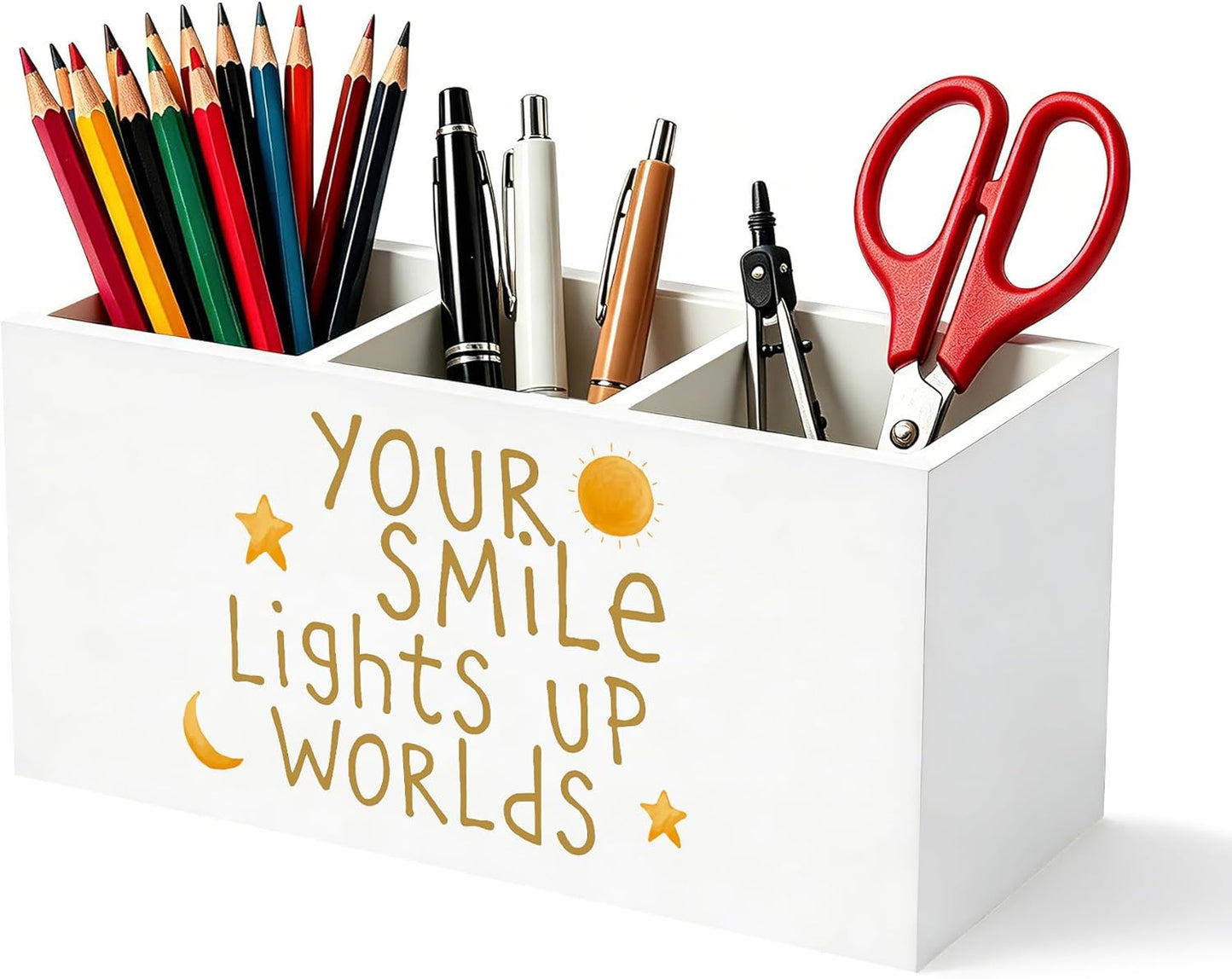 Don't Overthink It Inspirational Pencil Pen Holder for Desk, Pink Positive Affirmations Wooden Box Sign Pen Holder Organizer for Home Office School Desk Accessories
